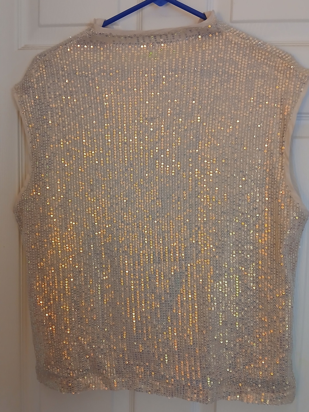 NY & Company Sequin Tank Top in Silver Large L